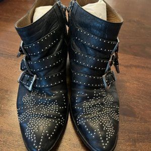 Chole Susanna Silver Studded Ankle Boots Black - Size 37